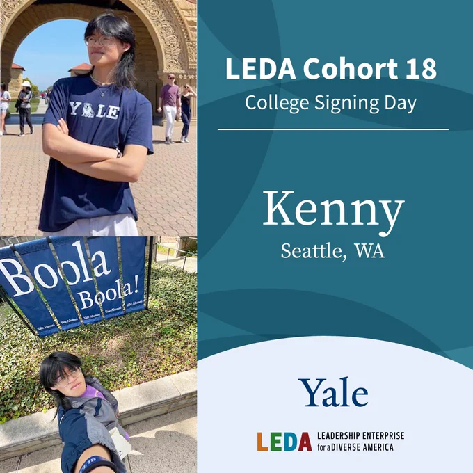College Signing Day 2023 - LEDA Scholar Kenny will attend Yale University