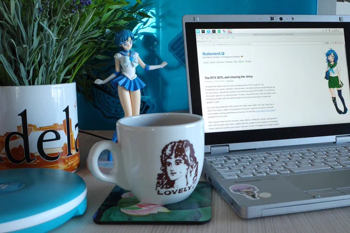 Photo showing my little Japanese laptop with the blog showing on it.