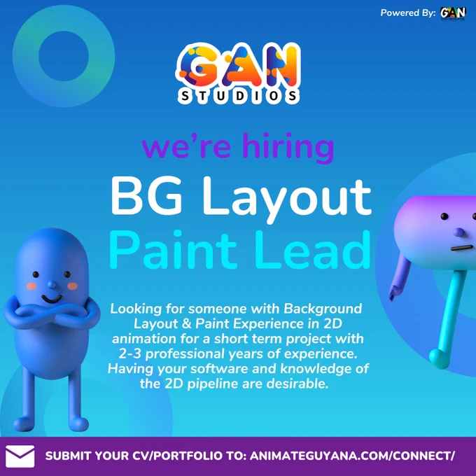 We’re looking for a BG Layout Paint Lead to join us on a short project, preferably someone with experience in 2D Animation BG Layout and Paint and the 2D production pipeline. 

Submit your CV/Portfolio using the form at: https://animateguyana.com/connect/

#bgpaint #bgart #layoutartist #bglayout #2danimation