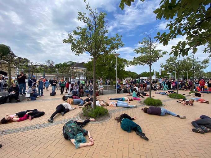 Die-in at coastline of Ruegen