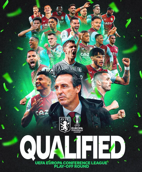 Graphic to celebrate Aston Villa’s qualification for the Europa Conference League!