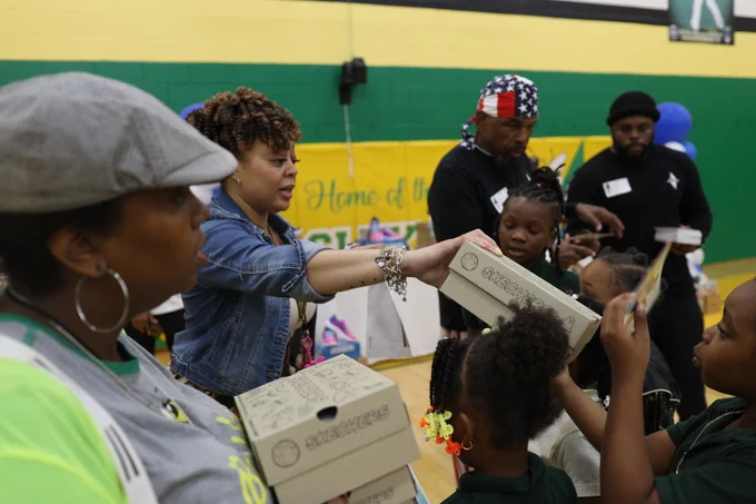Shoe give away to students