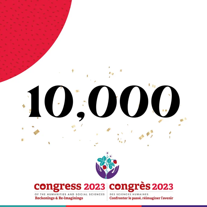 Red Strawberry Seed pattern on the left corner. Number 10,000 written in the middle of the image. Congress 2023 logo.
