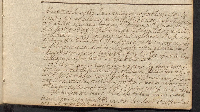 Alice Thornton's handwritten account of an incident involving a chick pecking her eye.