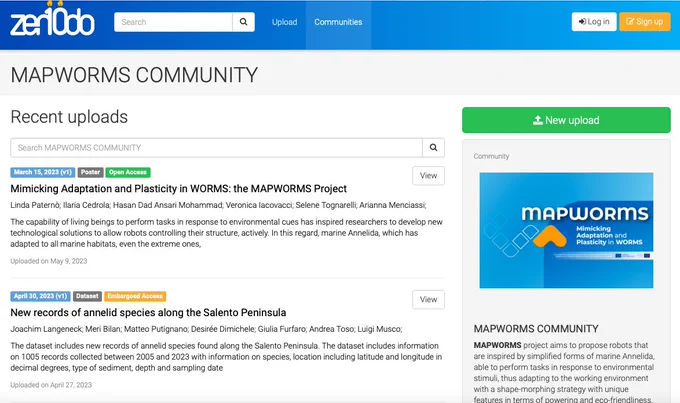 Screenshot of the frontpage of MAPWORMS repository on Zenodo