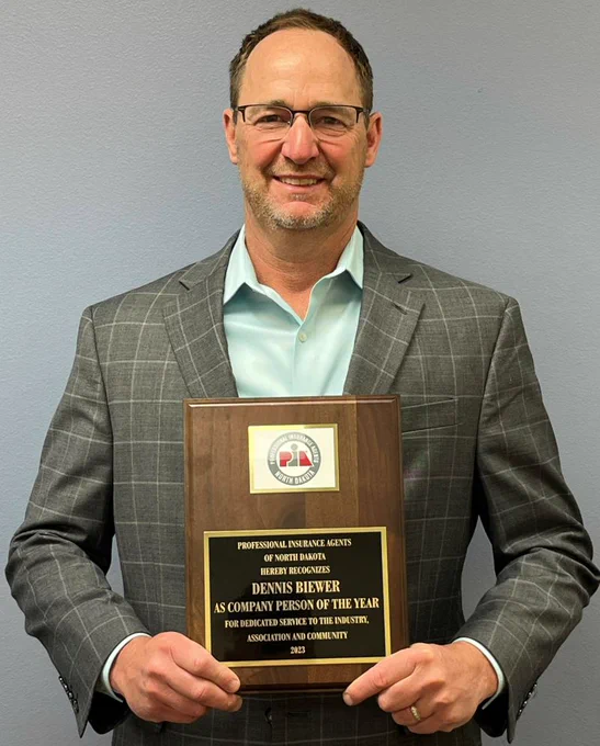  Dennis Biewer of our Crop team being named “Company Person of the Year” by the Professional Insurance Agents of North Dakota