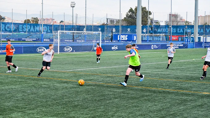 Mosslands School boys play on RCD Espanyol pitches on a school football tour organised by Rayburn Tours