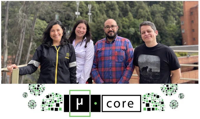 De izquierda a derecha, Monica - la experta en SEM, Nydia - la experta en microscopía confocal, Juan - el coordinador del equipo e Ivan, el experto en análisis de imágenes.