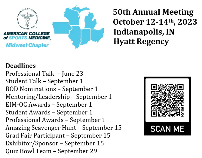 Formstack Links Available:
Professional Presentation Application- https://mwacsm.formstack.com/forms/professionaltalks_copy
Exhibitor/Sponsor Form- https://mwacsm.formstack.com/forms/exhibitor_copy
Student Abstract Application- 
https://mwacsm.formstack.com/forms/studentabstracts_copy
First-Time Attendee Grant- 
https://mwacsm.formstack.com/forms/2022_first_time
​***Coming soon - Grad Fair Submission Form
Looking to get more involved with the chapter? Consider running for a position on our Board of Directors! Nominations and self-nominations accepted! 
BOD Nomination Form - https://mwacsm.formstack.com/forms/midwest_acsm_board_of_directors_nominations_form