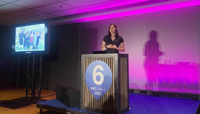 Melissa on stage for her leadership talk