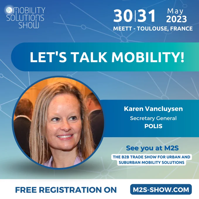POLIS heads to Toulouse!

Our Secretary General Karen Vancluysen joins the Mobility Solution Show to give a keynote speech on the sustainable mobility transition and the role of mobility innovations.

Date: Today, 31 May 2023 
Time: 10:20 am

See you at M2S: https://buff.ly/45Ahfhn