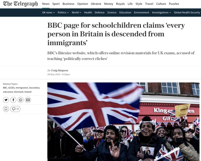 BBC page for schoolchildren claims ‘every person in Britain is descended from immigrants’ BBC's Bitesize website, which offers online revision materials for UK exams, accused of teaching ‘politically correct cliches’