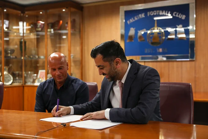 First Minister Humza Yousaf in Falkirk Football Club boardroom.