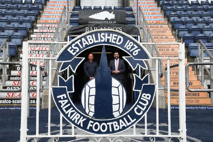 First Minister Humza Yousaf in the Falkirk Football Club stadium.