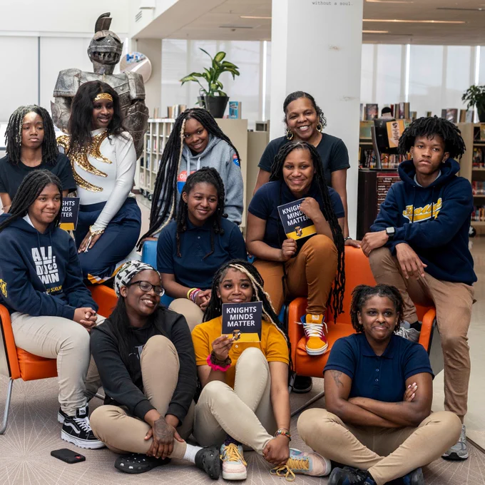 Members of Ballou's Knights Minds Matter club pictured in the Ballou High School Library 