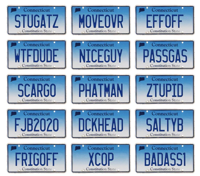 Graphic composition of Connecticut license plates. via Hearst CT