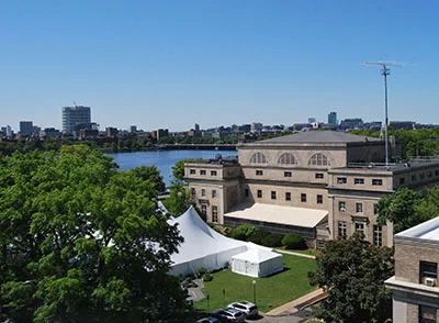 View of Boston skyline from the top of the Media Lab