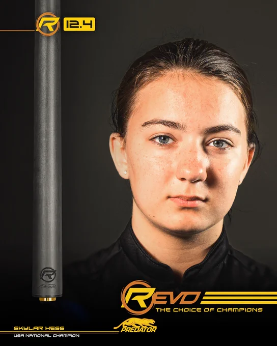USA National Champion, Skylar “Ice Princess” Hess, shoots with the REVO 12.4 to assert her reign over the competition and conquer the table.