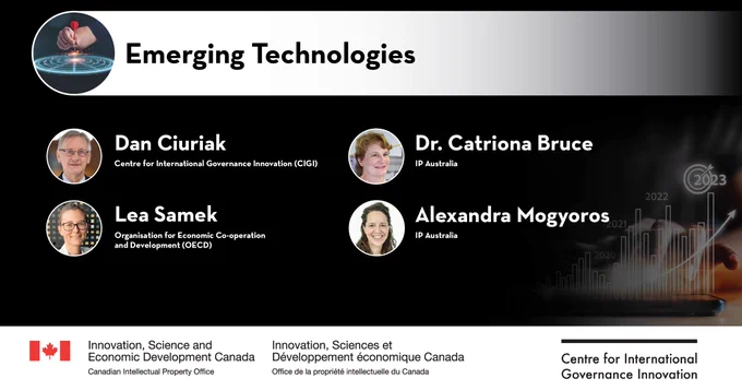 Speaker card of presenters. Text: Emerging Technologies.