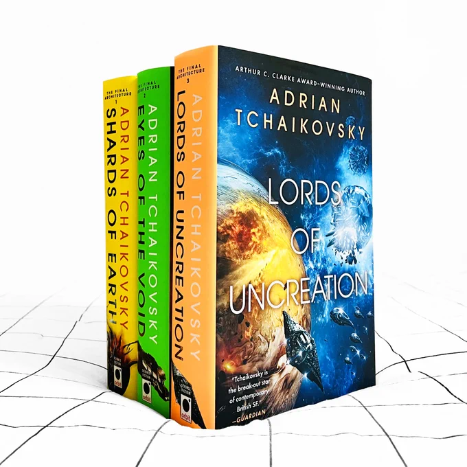 The Final Architecture by Adrian Tchaikovsky in hardcover: Shards of Earth, Eyes of the Void, and Lords of Uncreation