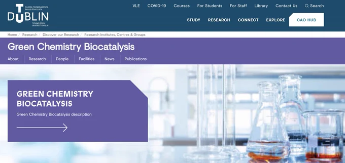 Screen grab of the TU Dublin Green Chemistry Biocatalysis webpage