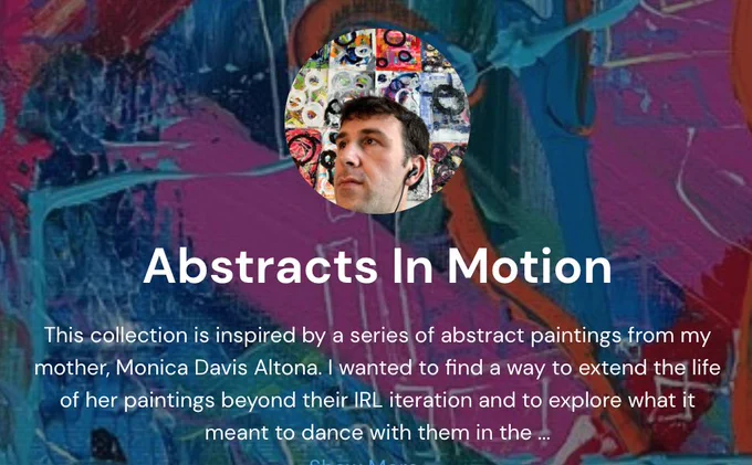 Description of Series, "Abstract In Motion," with a picture of artist Mathew Heggem and graphics by Monica Davis Altona.