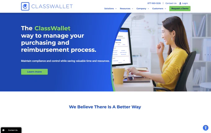 PHOTO: Landing page for ClassWallet's website www.classwallet.com