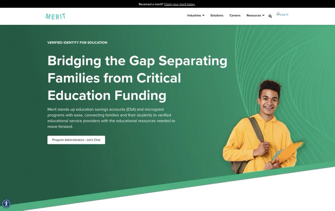 PHOTO: Landing page for Merit website at www.merits.com