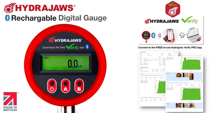 Hydrajaws Rechargeable Digital Gauge compatible with the FREE-to-use Hydrajaws Verify PRO app