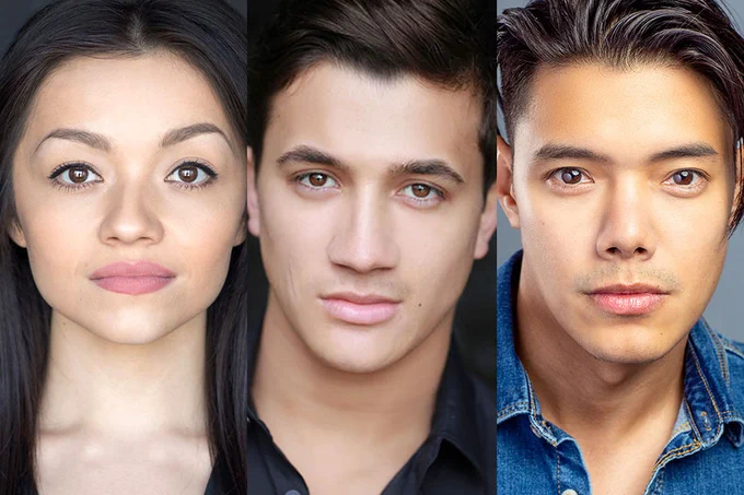 A photo showing three headshots displaying lead cast members in Death Note: the Musical