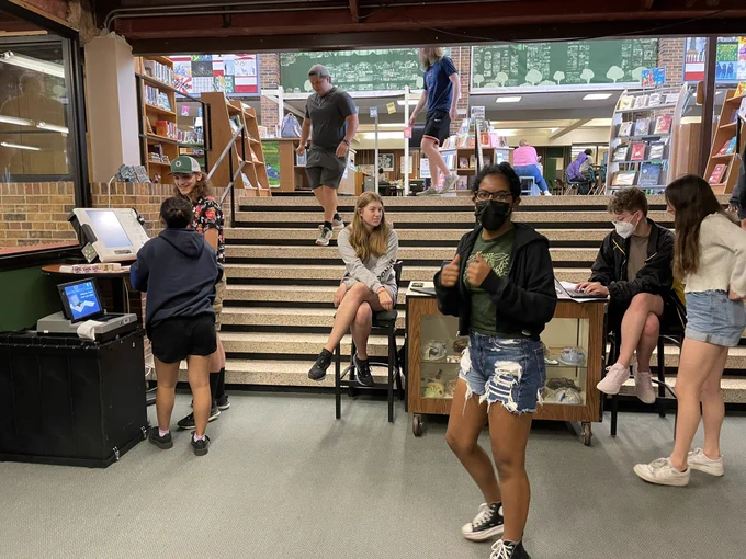 Vel Phillips Memorial High School seniors registering to vote and voting on a youth mock election ballot at their campus library!