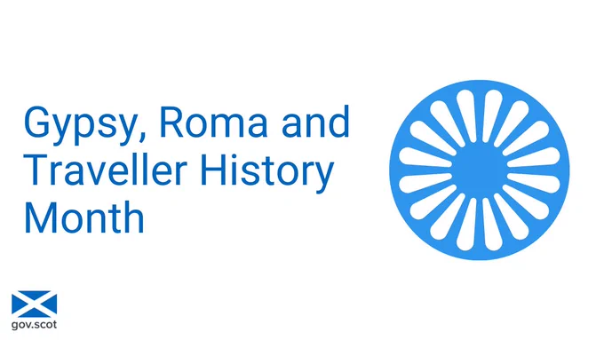 Graphic text reads 'Gypsy, Roma and Traveller History Month'