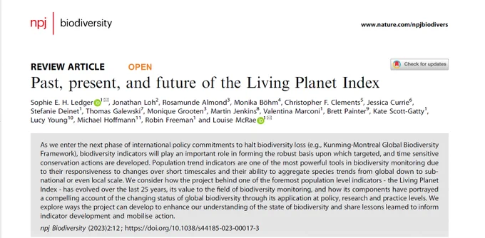The 1st page of the "Past, present, and future of the Living Planet Index" paper in npj biodiversity journal