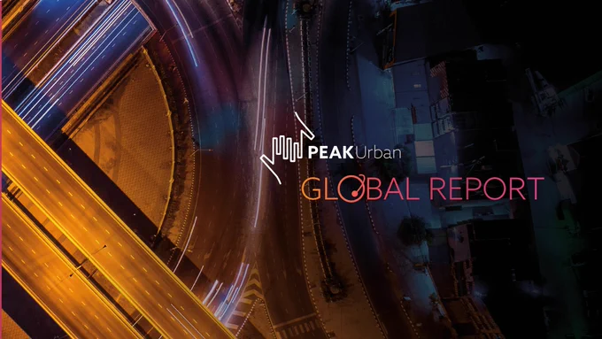 PEAK Urban Global Report, over series of empty urban roads at night
