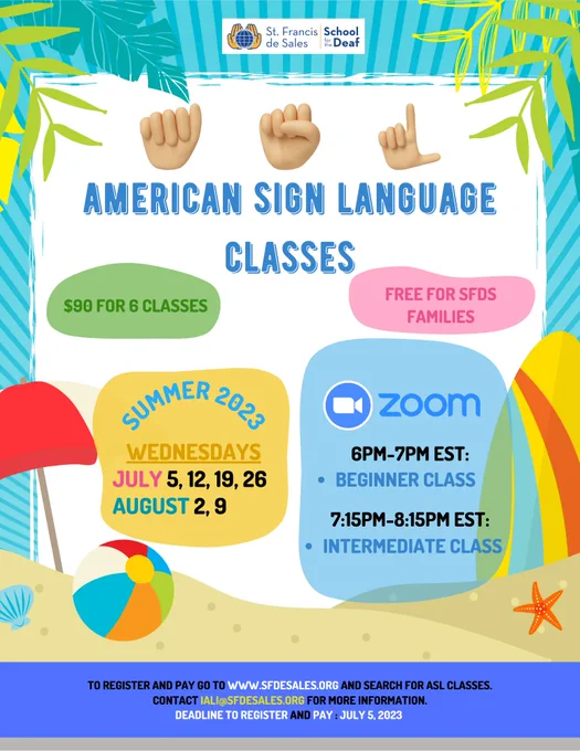 flyer for ASL online classes from SFDS 