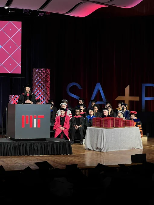 Mayor Wu delivering remarks on stage at MIT SA P commencement