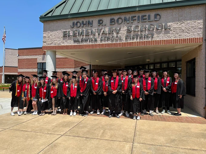 large group photo of seniors who attended John R. Bonfield Elementary