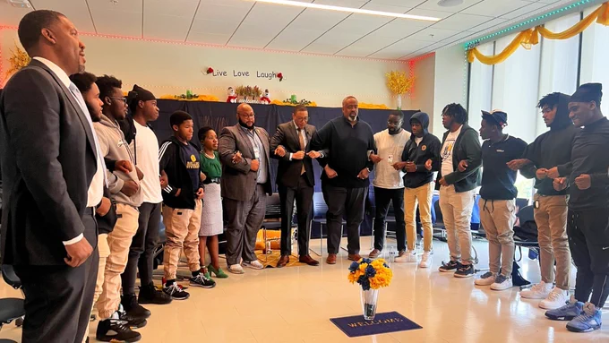 Chancellor Ferebee at a recent meeting with the Ballou "Knights of Purpose" club