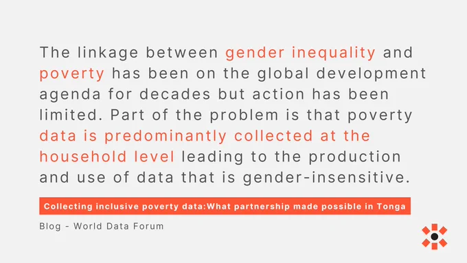 A quote from the blog that says "The linkage between gender inequality and poverty has been on the global development agenda for decades but action has been limited. Part of the problem is that poverty data is predominantly collected at the household level leading to the production and use of data that is gender-insensitive.