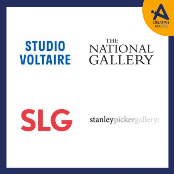 Logos for Studio Voltaire, the National Gallery, South London Gallery, and Stanley Picker Gallery.