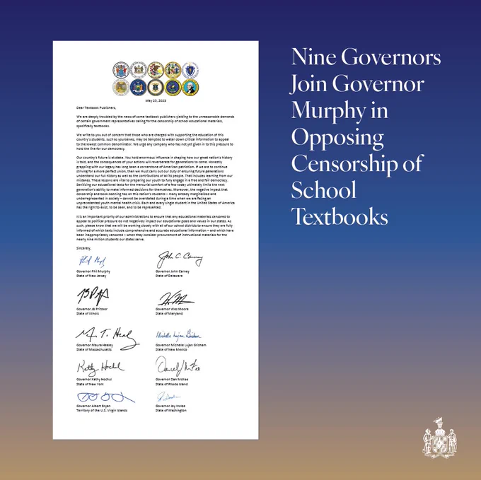 Image of letter opposing censorship in school textbooks with gradient background
