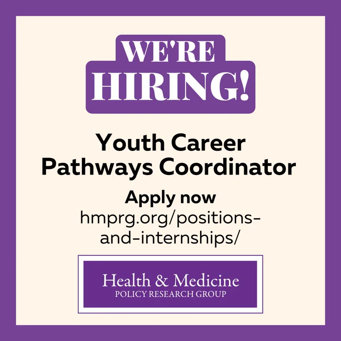 Image of announcement for a Youth Career Pathways Coordinator with link to apply. 