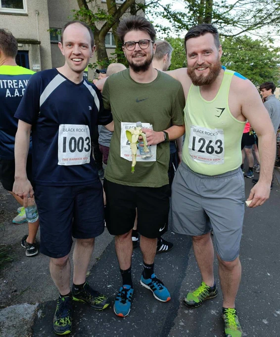Three people after the race, left to right myself cousin and brother