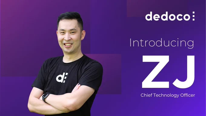Picture of ZJ with dedoco logo & words “introducing ZJ Chief Technology Officer” beside him
