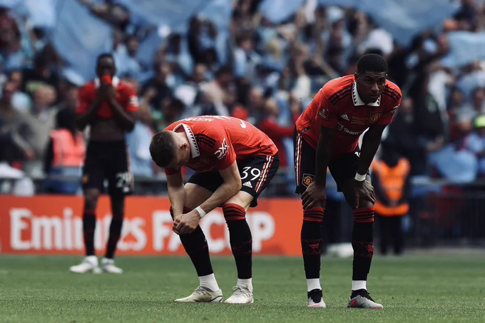 Scott McTominay and Marcus Rashford hunch over at full-time.