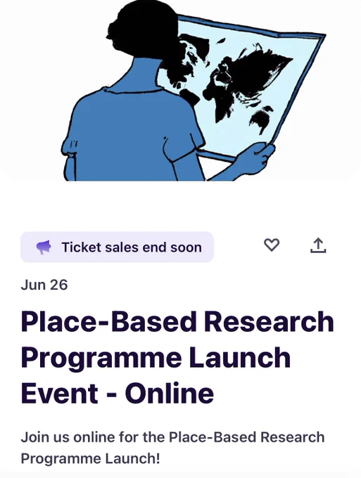 Person holding map with title of event “Place-Based Research Launch Event - Online, June 26, and ticket sales end soon