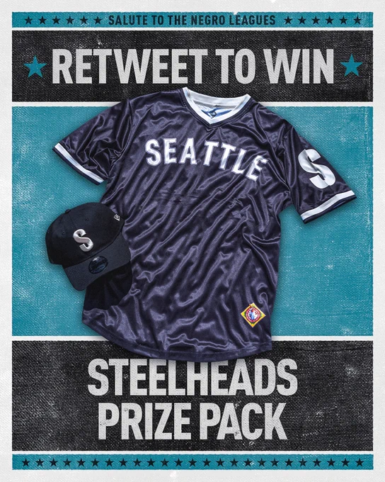 A image of the Steelheads prize pack containing the jersey and hat in honor of today’s Salute to the Negro Leagues celebration