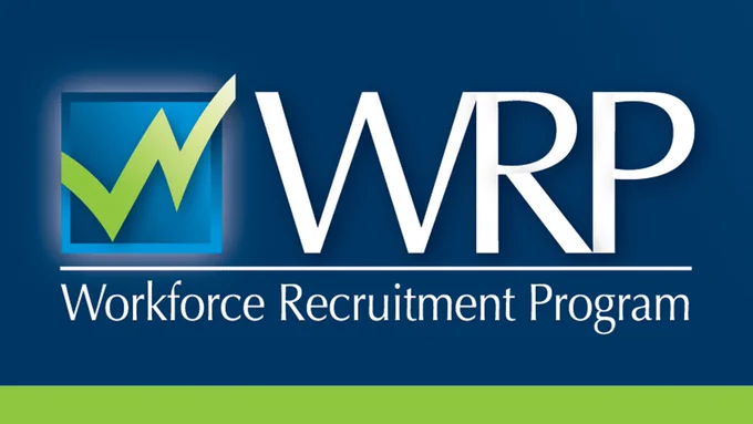 Blue and green graphic with a line chart going upwards. Text: "WRP: Workforce Recruitment Program"