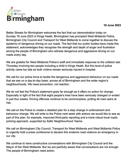 A screenshot of a statement. The full statement is available by using the link in the tweet.
