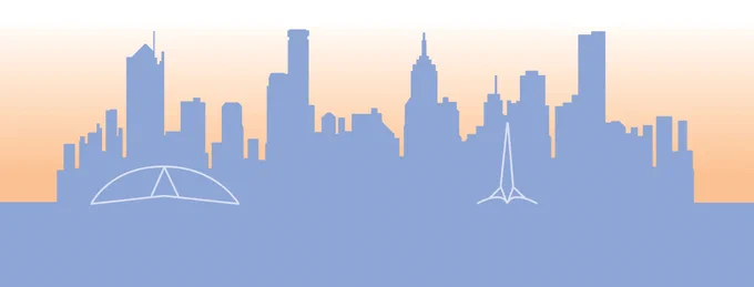 a stylised two colour image of Melbournes skyline 